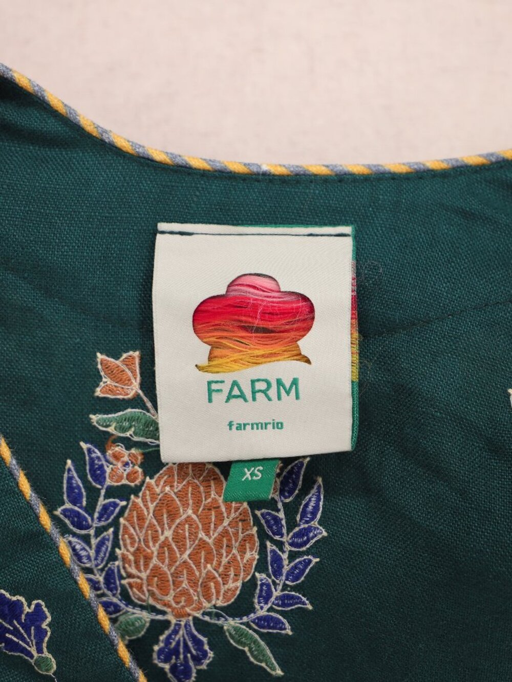 FARM RIO Linen Green Pineapple Embroidered Tunic Maxi Dress Size XS - Picture 8 of 11